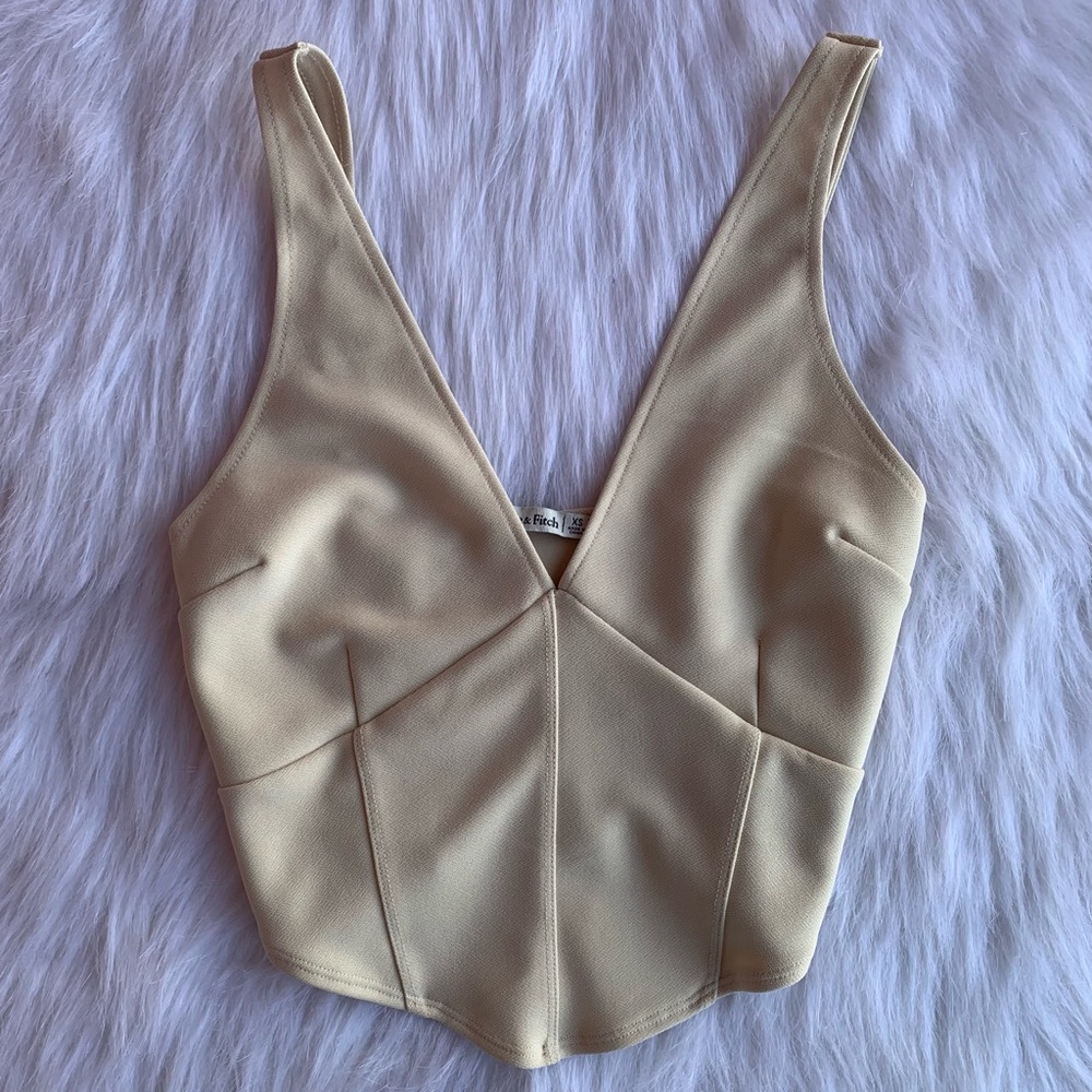 Abercrombie & Fitch Plunge Corset Top - Cream / Light Taupe - Size XS